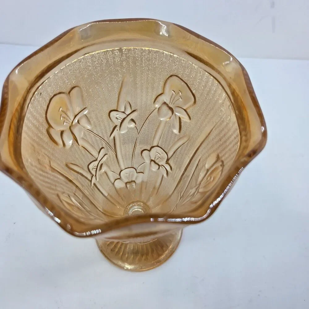 Jeanette Glass Co. Vintage Amber Iris And Herringbone 9